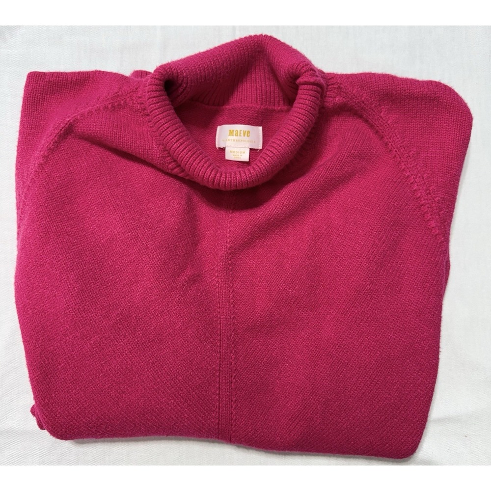 Anthropologie Maeve Cowl Neck Sweater Womens Medium M Magenta Pink Slouchy Knit